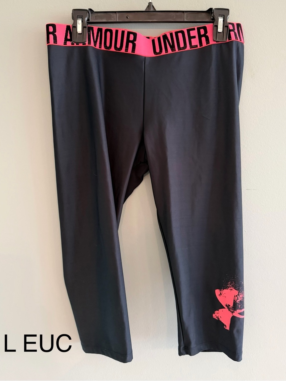 Under Armour Black Capri Leggings with Pink Branded Waistband